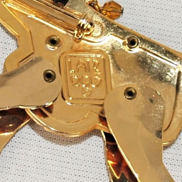 Vintage Lunch At The Ritz To Go Glass and Enamel Articulated Giraffe Brooch - Picture 6 of 6